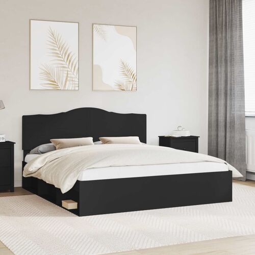 vidaXL Cadre de lit avec tête de lit Noir 180 x 200 cm Pin massif