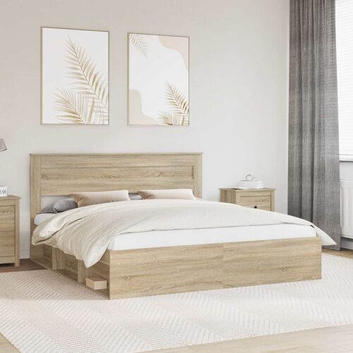 vidaXL Cadre de lit avec tête de lit Sonoma 180 x 200 cm Pin massif