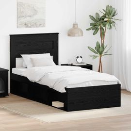 vidaXL Cadre de lit avec matelas Noir 90 x 200 cm Pin massif