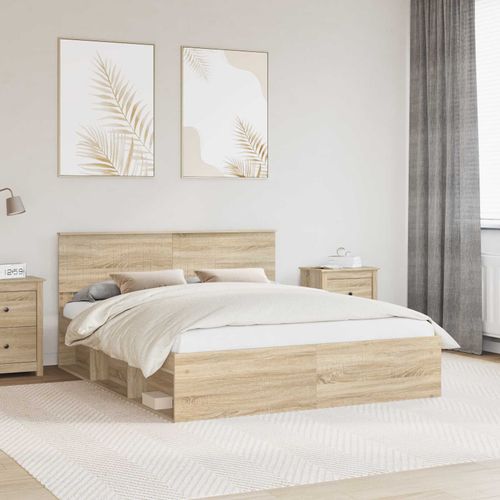 vidaXL Cadre de lit avec tête de lit Sonoma 160 x 200 cm Pin massif