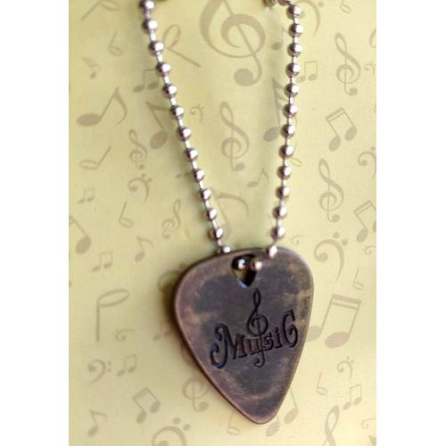 Collier Pendentif Médiator En Métal Gravure Clé De Sol