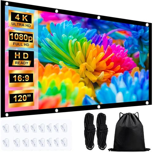 KALANKA-Ecran de Projection 120 Pouces, 16: 9 4K HD Ecran Videoprojecteur, Portable Pliable Toile Videoprojecteur pour Cinéma Maison Cinéma Intérieur et Camping Fête