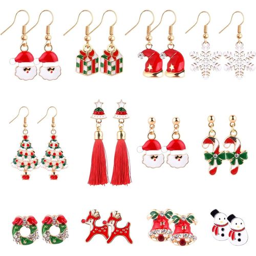 Kalanka-Noël Boucles D'oreilles Boucles D'oreilles De Noël Cadeaux De Noël Avec Le Père Noël Bonhomme De Neige Flocon De Neige Renne Arbres De Noël Pour Les Filles De Femmes