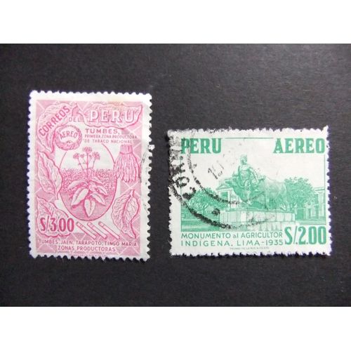 109 Perú 1962 / Monumento Al Agricultor Y Planta De Tabaco / Yvert Pa 179 + 180 Fu