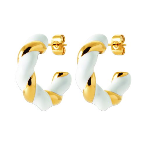 Créoles Brillaxis Acier Doré Laque Blanche