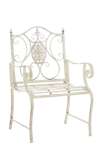 Chaise De Jardin Balcon Terrasse Avec Accoudoirs Design Rustique En Métal Crème Vieilli 10_0003025