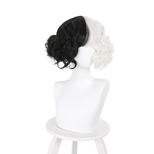 Perruque Cosplay Noir Et Blanc En Cheveux Synthétiques, Longueur 45¿Cm, Résistance 180¿°C, Tour De Tête 50¿60¿Cm, Idéale Pour Halloween, Fêtes Et Soirées À Thème