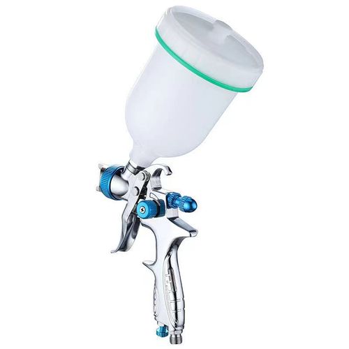 Pistolet à peinture par gravité avec seau Startingline, buse 1,4 mm, en aluminium léger, contrôle du volume et de la forme du jet, couleur argent, poids 0,8 kg