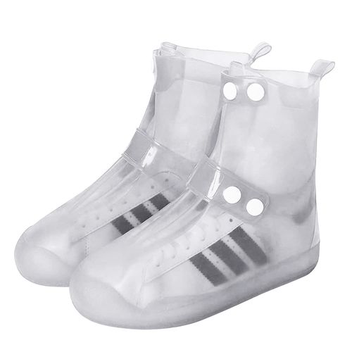 Couvre-Chaussures En Silicone Épais Anti-Dérapant, Imperméable Et Pliable Pour Homme Et Femme, Taille L (27 Cm), Blanc Transparent, 200 G