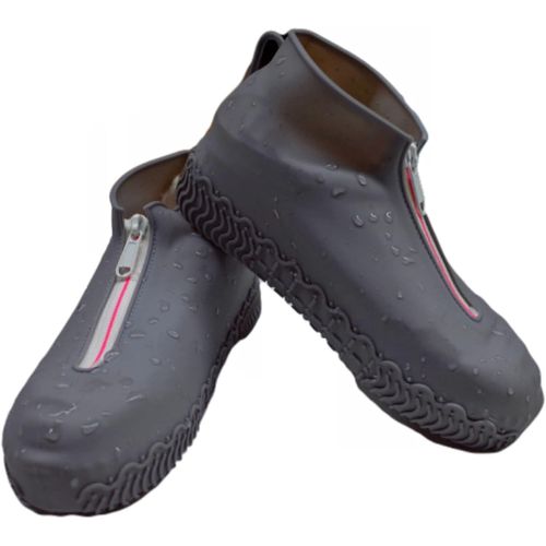 Couvre-Chaussures Imperméables En Silicone Réutilisables, Fermeture Éclair Étanche, Semelle Antidérapante, Pliables Et Non Glissantes - Gris - 29.5 X 18 Cm - 0.189 Kg