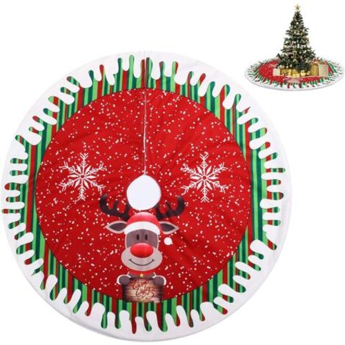 Jupe D'arbre De Noël Rouge 80cm, Tapis De Sapin En Feutre Doux, Décoration Festive Pour Salon, Jardin Ou Chambre, Design Avec Motifs De Neige Et Élan