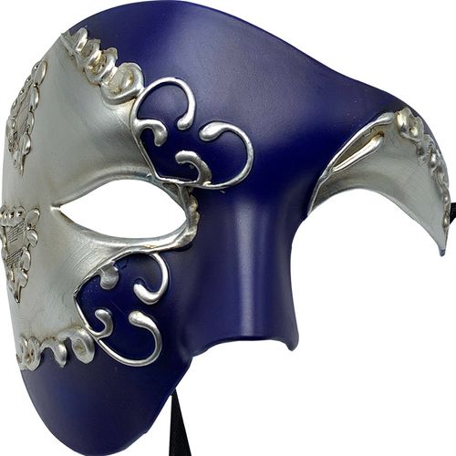 Masque De Carnaval Phantom Of The Opera, Bleu Et Argenté, 17x14 Cm, Design Vintage Détaillé, Léger Avec Rubans Élastiques, Idéal Pour Fêtes, Soirées Masquées Et Halloween