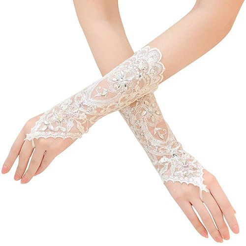 Gants De Mariage En Dentelle Transparente Avec Paillettes, Gants Sans Doigts Pour Mariage, Bal, Soirée Élégante Et Événements Spéciaux