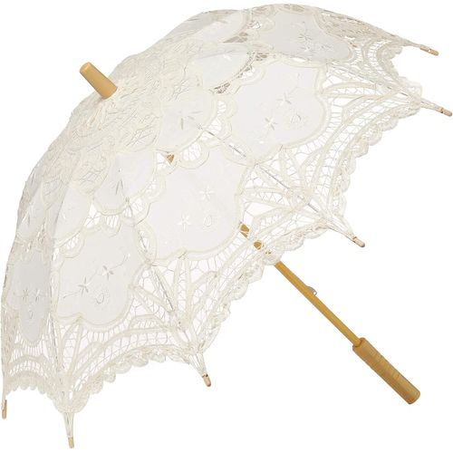 Parapluie En Dentelle Vintage Brodé De Fleurs Et Feuilles - Structure En Bois Et Tiges Métalliques - Manche De 44 Cm Ouverture De 60 Cm Pour Mariage Décoration Photo Cosplay