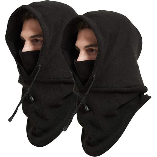 Cagoule Double Couche En Tissu Polaire Épaisse - Protection Contre Le Froid Et Le Vent Pour Tête Visage Cou - Noir Unisexe Homme Femme (33.5x54 Cm 148 G)