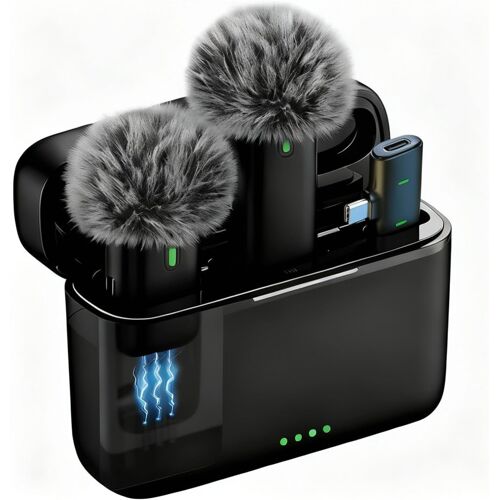 Podazz Microphone Lavalier sans Fil avec étui de Charge pour iPhone, iPad, Android, Affichage numérique, Microphone à Avaler USB-C, réduction du Bruit
