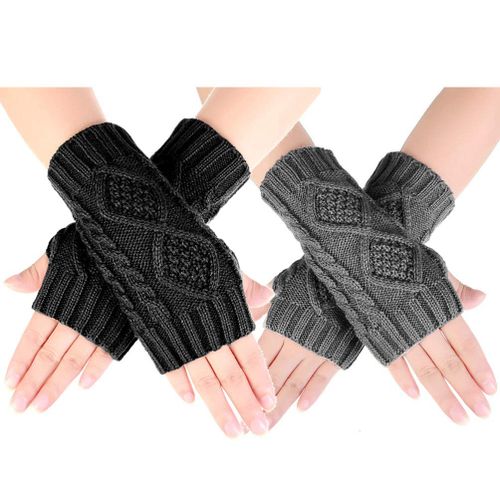 2 Pièces Gants De Chaleur Pour Femmes Hiver 100% Acrylique Doux Élastique Confortable Pour Typing Et Mobile Noir + Gris Foncé Style Mode Polyvalent