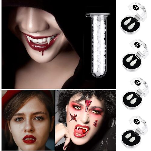Kit Halloween 4 Paires De Dents De Vampire Factices Avec Adhésif Solide ¿ Résine Hygiénique, Taille Variable, Réutilisables, Idéal Pour Costumes, Soirées Et Jeux De Rôle