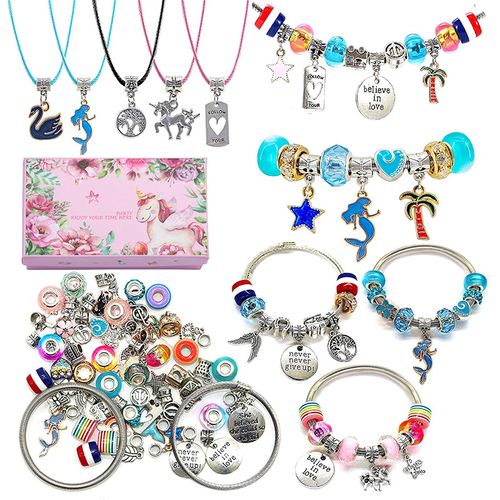 Kit création bracelets unicorn/mermaid avec perles et pendentifs - Bijoux personnalisables faciles enfant (8-12 ans), cadeaux loisirs créatifs