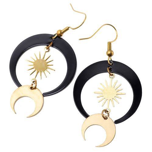 Boucles D'oreilles Gothiques Soleil Et Lune En Laiton Texturé, Bijoux Célestes Uniques Pour Cadeau De Noël, Anniversaire Ou Mariage
