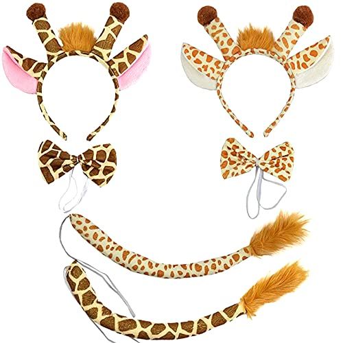 Ensemble Costume Halloween Girafe Pour Enfants ¿ 2 Pièces Avec Bandeau À Cornes, Queue Et N?ud Papillon, Motif Cartoon Amusant, Fermeture À Cordon, Parfait Pour Théâtre Et Fêtes