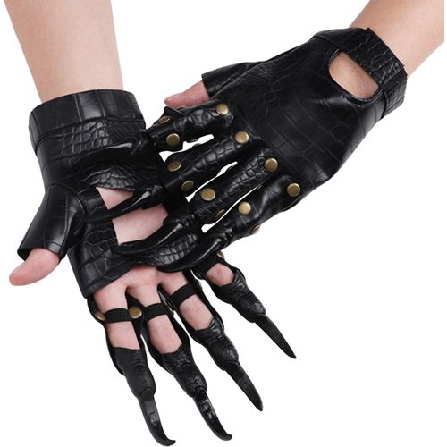 Gants De Cosplay Halloween En Cuir Noir Style Griffes De Dragon, Paire Pour Adultes Avec Longues Ongles, Accessoire Idéal Pour Déguisement, Carnaval, Soirée Costume
