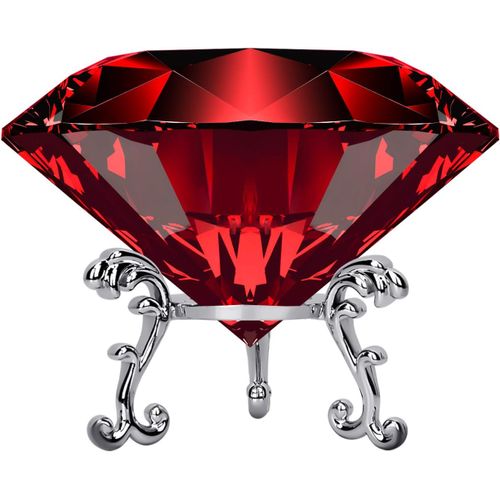 Poids En Cristal De Diamant Synthétique Rouge Brillant - Diamètre 8cm Taillé À La Main Sur Socle Métallique Décoratif Pour Mariages Et Bureaux