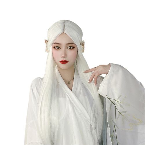 Perruque Longue Droite En Fibre Chimique Pour Cosplay Anime Et Costume Hanfu Style Ancien Cheveux Mi-Longs À Longs 70 Cm Coloris Blanc Idéale Pour Soirées Fêtes Et Spectacles