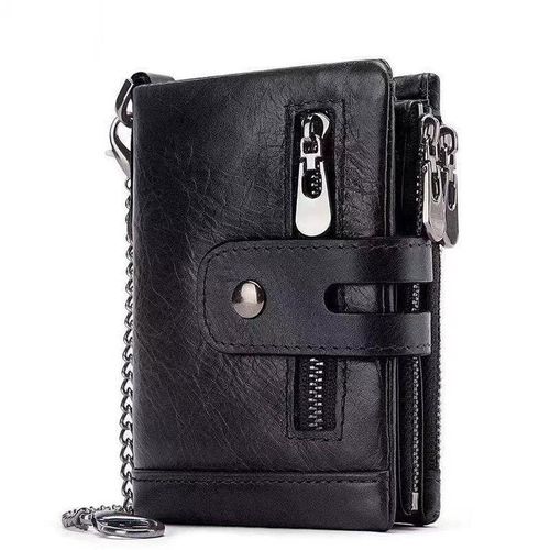 Portefeuille homme cuir véritable bifold protection RFID avec chaîne amovible 18 emplacements cartes 2 poches pièces 9,4 x 11,9 cm
