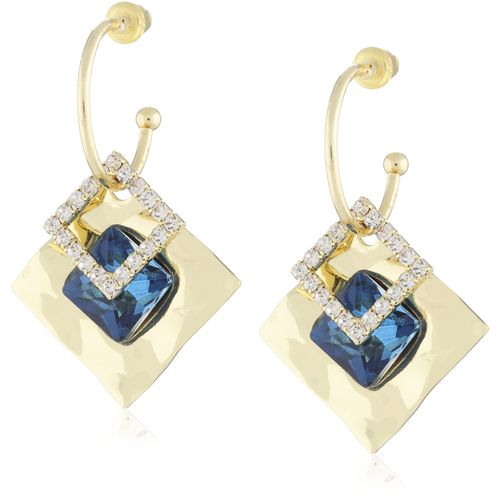 Boucles D'oreilles Pendantes Vintage En Argent Sterling 925 Plaqué Or 14k Avec Strass Bleus, Longueur 4,5 Cm, Poids 10 G/Paire