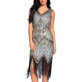 Robe Charleston Années 1920 En Paillettes Brillantes, Style Art Déco, Col En V, Sans Manches, Doublée, Couleur Abricot Doré, Taille L, Idéale Pour Soirée Gatsby, Bal, Cocktail, Robe De Soirée Élégante