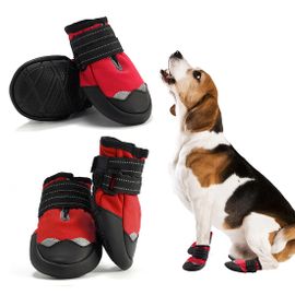 4 Paires De Chaussures Pour Chiens De Grande Race Imperméables Avec Sangles Réfléchissantes Et Semelle Antidérapante En Caoutchouc Matériau Durable Et Élastique Pour Protection Contre Pluie Neige Et