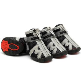 4 Paires De Chaussures Pour Chien - Protection Contre Le Froid Et Surfaces Glissantes Intérieur Doux En Coton Extérieur Imperméable Semelles Antidérapantes Ajustables (Velcro Bandes Réfléchissantes)