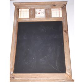 Tableau noir décoratif style ardoise pour liste de courses ou messages de bienvenue - modèle vintage Mémo Ceylan - 3 vignettes céramique dans le haut - avec fixation murale