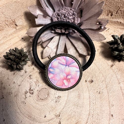 Élastique Pour Cheveux Personnalisé - Fleurs Rose Violet - Fait Main