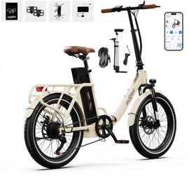 Vélo Électrique Onesport Ot16-2 - Pneus 20 Pouces, Moteur 250 W, Batterie 48 V 17 Ah, Autonomie 60 Km, Vitesse Maximale 25 Km/H, Système De Freinage À Disque - Blanc Ivoire