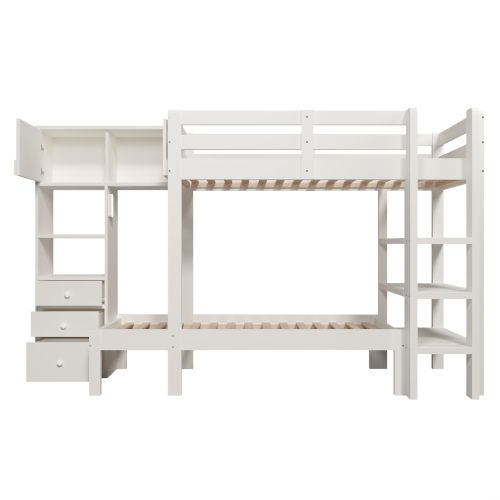 Lit superposé 90x200cm avec veilleuse/armoire/tiroirs - blanc