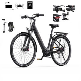 Vélo Électrique - Onesport - Ot07 - Moteur Central Bafang 250 W - Batterie 36 V 14 Ah - Autonomie 110 Km - Vitesse Maximale 25 Km/H - Système De Freinage Hydraulique - Pneus 700*45c - Noir