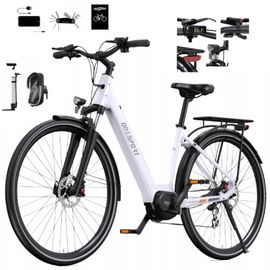 Vélo Électrique - Onesport - Ot07 - Moteur Central Bafang 250 W - Batterie 36 V 14 Ah - Autonomie 110 Km - Vitesse Maximale 25 Km/H - Système De Freinage Hydraulique - Pneus 700*45c - Blanc