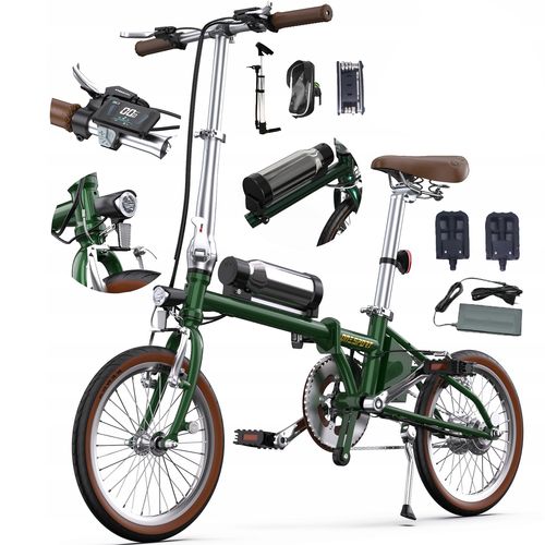 Vélo Électrique Pliable 16 Pouces Onesport Moteur Ot02 250 Wvitesse Maximale : 25 Km/Hbatterie 36 V 5,2  Ahautonomie Maximale : 25 Km Freins V-Brakes Vert