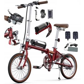 Vélo Électrique Pliable 16 Pouces  Onesport Moteur Ot02 250 W Vitesse Maximale : 25 Km/H Batterie 36 V 5,2 Ah Autonomie Maximale : 25 Km Freins V-Brakes Rouge