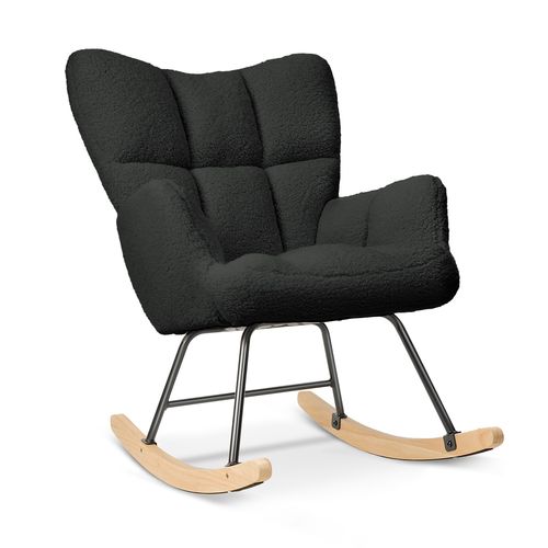 Fauteuil à bascule avec revêtement en peluche, Fauteuil Allaitement avec Accoudoirs, rocking chair pour salon, chambre ou lecture,Noir