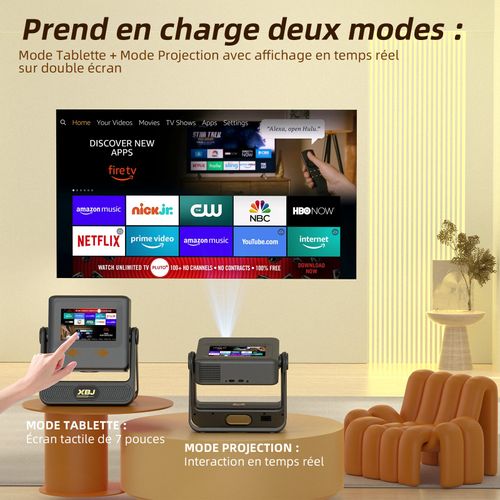 XBJ Projecteur intelligent 4K HD - Système Android 11, Connexion WiFi sans fil directe à votre smartphone et ordinateur