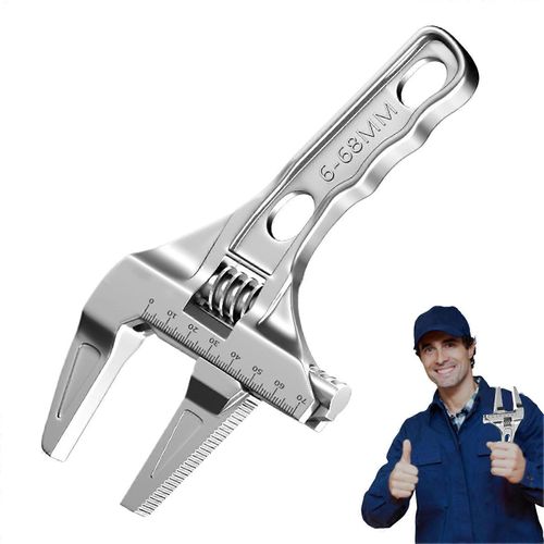 Grande clé à molette réglable, 0,242,68 pouce, alliage d'aluminium, antidérapante, large ouverture, argentée