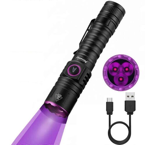 Lampe torche UV SV103 365 nm 10 W rechargeable USB Type C, détecteur de billets à lumière noire pour le durcissement de la résine et la détection d'urine d'animaux domestiques