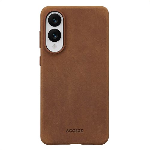 Accezz Coque MagSafe en cuir vintage Samsung Galaxy S25 Edge Tabacco Cognac