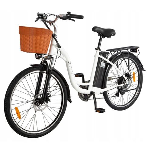 Dyu C6 - Vélo Électrique - Taille Des Roues 26 X 1,95 Pouces - Moteur 350 W - Batterie 36 V 12,5 Ah Vitesse Maximale 25 Km/H - Autonomie 80 Km - 7 Vitesses Autonomie Maximale 70 Kilomètres - Blanc