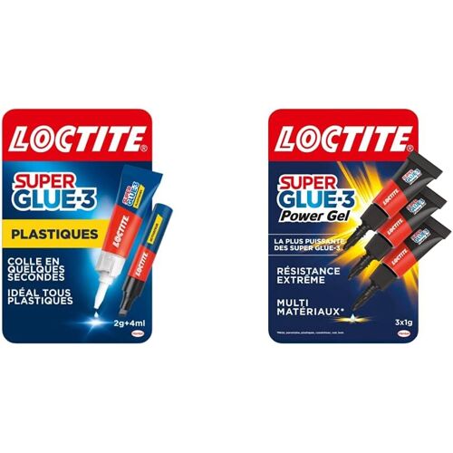 Lot De 2 Produits Super Glue-3 Spécial Plastiques,Colle Forte Pour Tout Plastique,4 Ml & Super Glue-3 Power Gel Mini Dose,Colle Forte Enrichie En Caoutchouc,Mini-Dose De Colle Gel,Lot De 3 Tubes 1 G