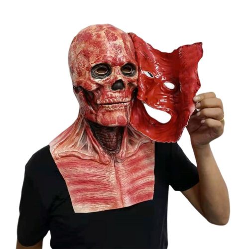 Masque De Crâne D'halloween Effrayant Avec Mâchoire Mobile, Double Couche Déchirée, Taille 25x45 Cm, En Latex Souple Et Élastique, Idéal Pour Cosplay, Carnaval Et Fêtes Costumées