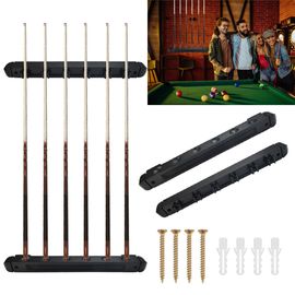 2 supports de queue de billard en bois et plastique 39 cm, 6 emplacements anti-dérapants avec 4 vis pour salle de jeux ou maison, design élégant et rétro, facile à installer